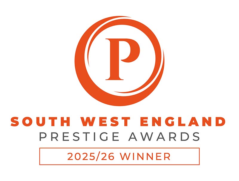 South West England Prestige Awards 2025/26 Winner badge featuring an orange circular logo and the letter P.